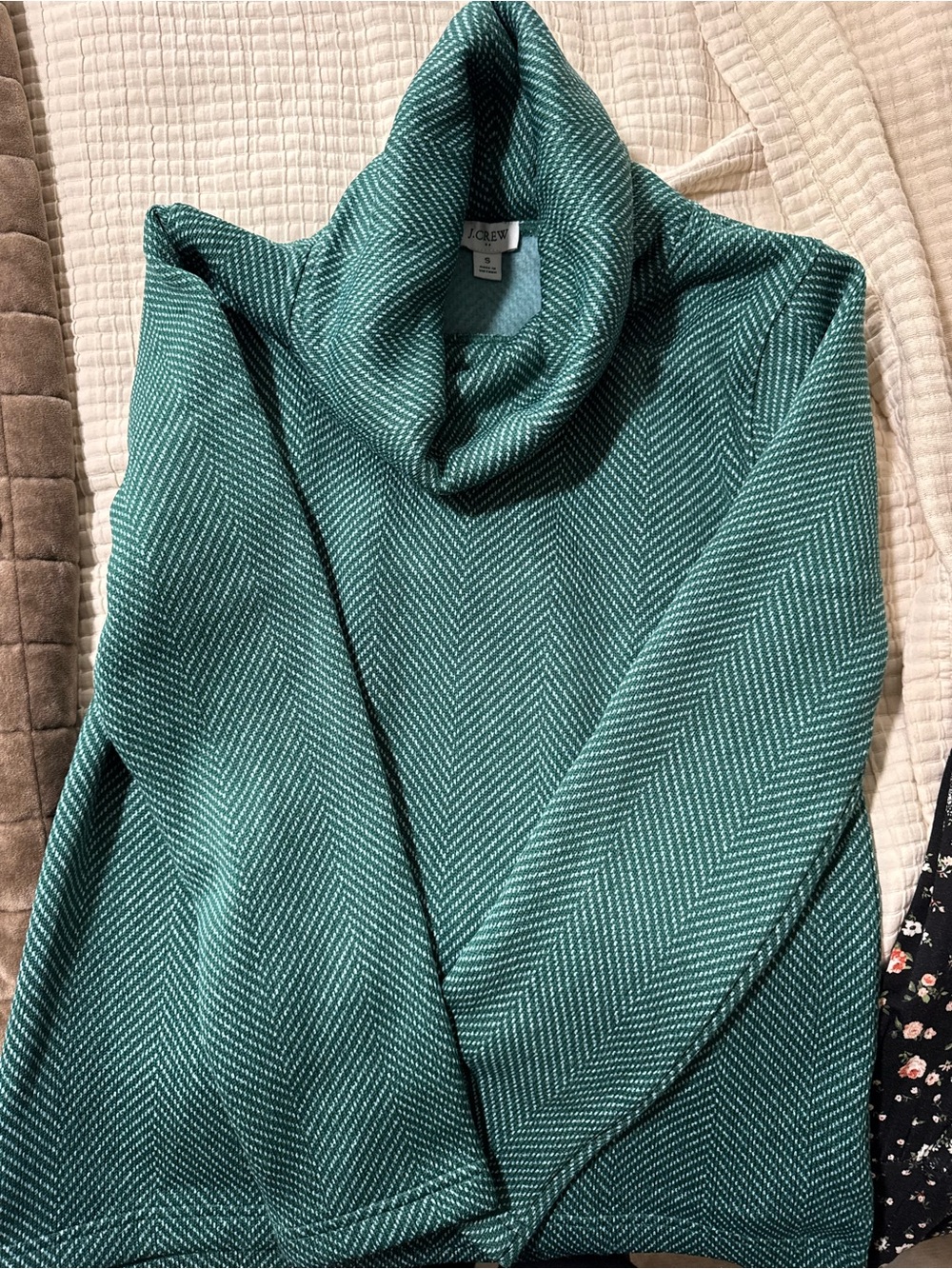J. Crew Teal Herringbone Cowl Neck Sweater